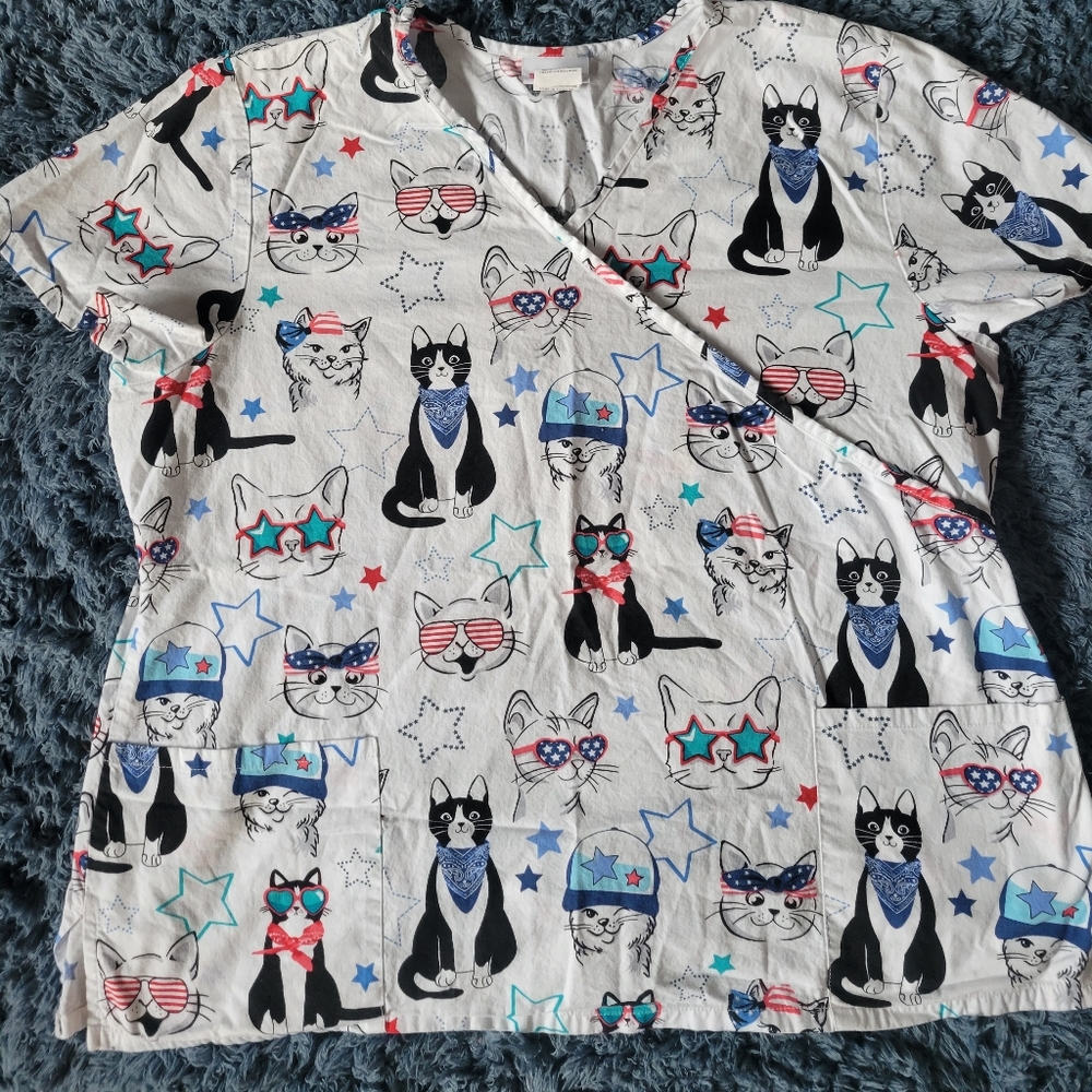 4th of July Cat Scrub Top
